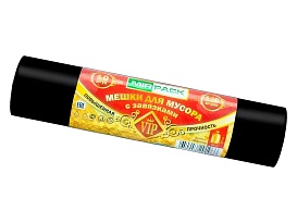 Мешки для мусора 120 л, с завязками, черные, в рулоне 10 шт., ПНД, 15 мкм, 800х750 мм, VIP, Z12010black в Смоленске