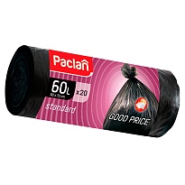 Мешки для мусора 60 л, черные, в рулоне 20 шт., ПНД, 7,4 мкм, 720х600 мм, PACLAN, 600820 в Смоленске