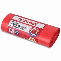 Мешки для мусора 60 л, красный, в рулоне 20 шт., ПНД, 10 мкм, 680х580 мм, LAIMA, 606702 в Смоленске