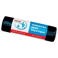 Мешки для мусора 160 л, черные, в рулоне 20 шт., ПВД, 30 мкм, 1200х870 мм, PACLAN Professional, 604082 в Смоленске