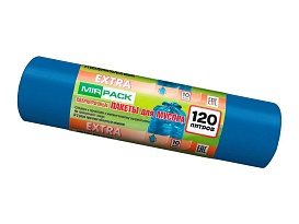 Мешки для мусора 120 л, синие, в рулоне 10 шт., ПНД, 14 мкм, 1100х700 мм, EXTRA, ex1201802 в Смоленске