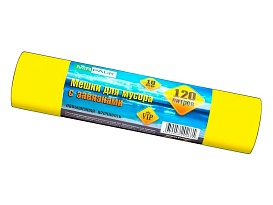 Мешки для мусора 120 л, с завязками, желтые, в рулоне 10 шт., ПНД, 15 мкм, 800х750 мм, VIP, Z12010yel в Смоленске