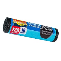 Мешки для мусора 120 л, с ушками, черные, в рулоне 10 шт., ПНД, 15 мкм, 1100х700 мм, Крепак, 4607075710474 в Смоленске