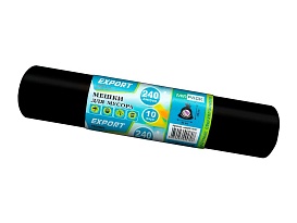 Мешки для мусора 240 л, черные, в рулоне 10 шт., ПВД 80 мкм, 1300х930 мм, EXPORT, exp 24010167 в Смоленске