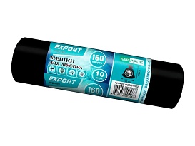 Мешки для мусора 160 л, ароматизированные, черные, в рулоне 10 шт., ПВД, 80 мкм, 1100х930 мм, EXPORT, exp16010142 в Смоленске