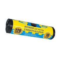 Мешки для мусора 120 л, с ушками, черные, в рулоне 10 шт., ПНД, 13 мкм, 1050х680 мм, Крепакоф, 4607075710252 в Смоленске