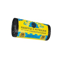 Мешки для мусора 30 л, с ручками, черные, в рулоне 30 шт., ПНД, 9 мкм, 620х480 мм, Крепакоф, 4607075710665 в Смоленске