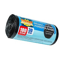 Мешки для мусора 180 л, с ушками, черные, в рулоне 30 шт., ПНД, 20 мкм, 1150х800 мм, Крепак, 4607075710399 в Смоленске