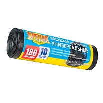 Мешки для мусора 180 л, черные, в рулоне 10 шт., ПНД, 20 мкм, 1150х800 мм, Крепак, 4607075710481 в Смоленске