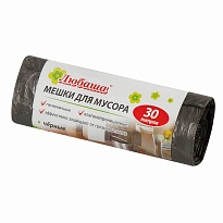 Мешки для мусора 30 л, черные, в рулоне 20 шт., ПНД, 5 мкм, 550х470 мм, Любаша эконом, 605329 в Смоленске