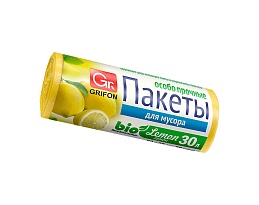 Мешки для мусора 30 л, ароматизированные, Лимон, желтые, в рулоне 20 шт., ПНД, 9 мкм, 560х530 мм, GRIFON Aroma, 101-020 Li в Смоленске