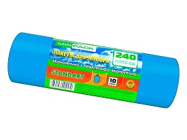 Мешки для мусора 240 л, ароматизированные, синие, в рулоне 10 шт., ПВД 30 мкм, 1300х930 мм, STANDART, 24010661 в Смоленске