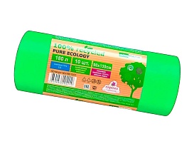 Мешки для мусора 180 л, ароматизированные, биоразлагаемые, зеленые, в рулоне 10 шт., ПВД, 40 мкм, 1300х930 мм, PURE ECOLOGY, bio1801081 в Смоленске