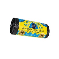 Мешки для мусора 30 л, с ушками, черные, в рулоне 30 шт., ПНД, 8 мкм, 580х460 мм, Крепакоф, 4607075710412 в Смоленске Мешки для мусора 30 л, с ушками, черные, в рулоне 30 шт., ПНД, 8 мкм, 580х460 мм, Крепакоф, 4607075710412 в Смоленске