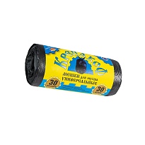 Мешки для мусора 30 л, с ушками, черные, в рулоне 30 шт., ПНД, 8 мкм, 580х460 мм, Крепакоф, 4607075710238 в Смоленске